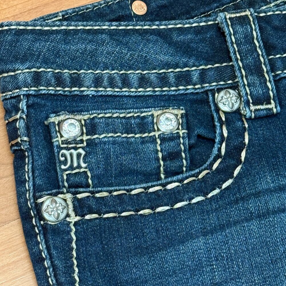 Miss Me Fleur De Lis Blue Wash Bootcut Jeans - Picture 5 of 11